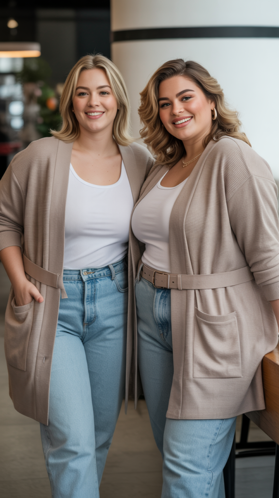 Belted Cardigan and Mom Jeans