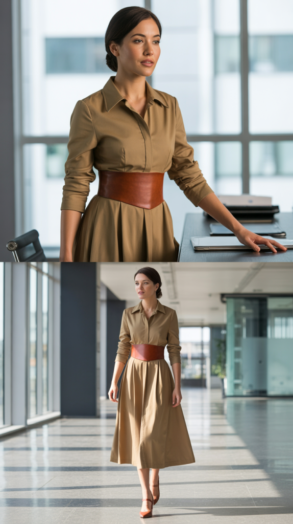 Midi Shirt Dress with Statement Belt