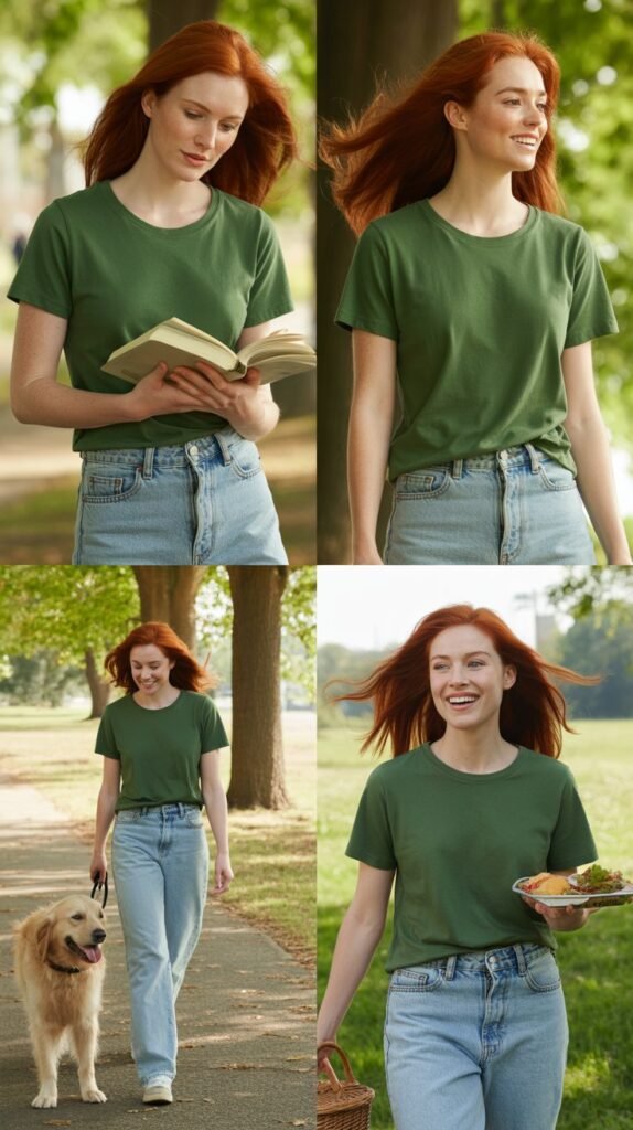  Forest Green T-shirt with Light Wash Jeans