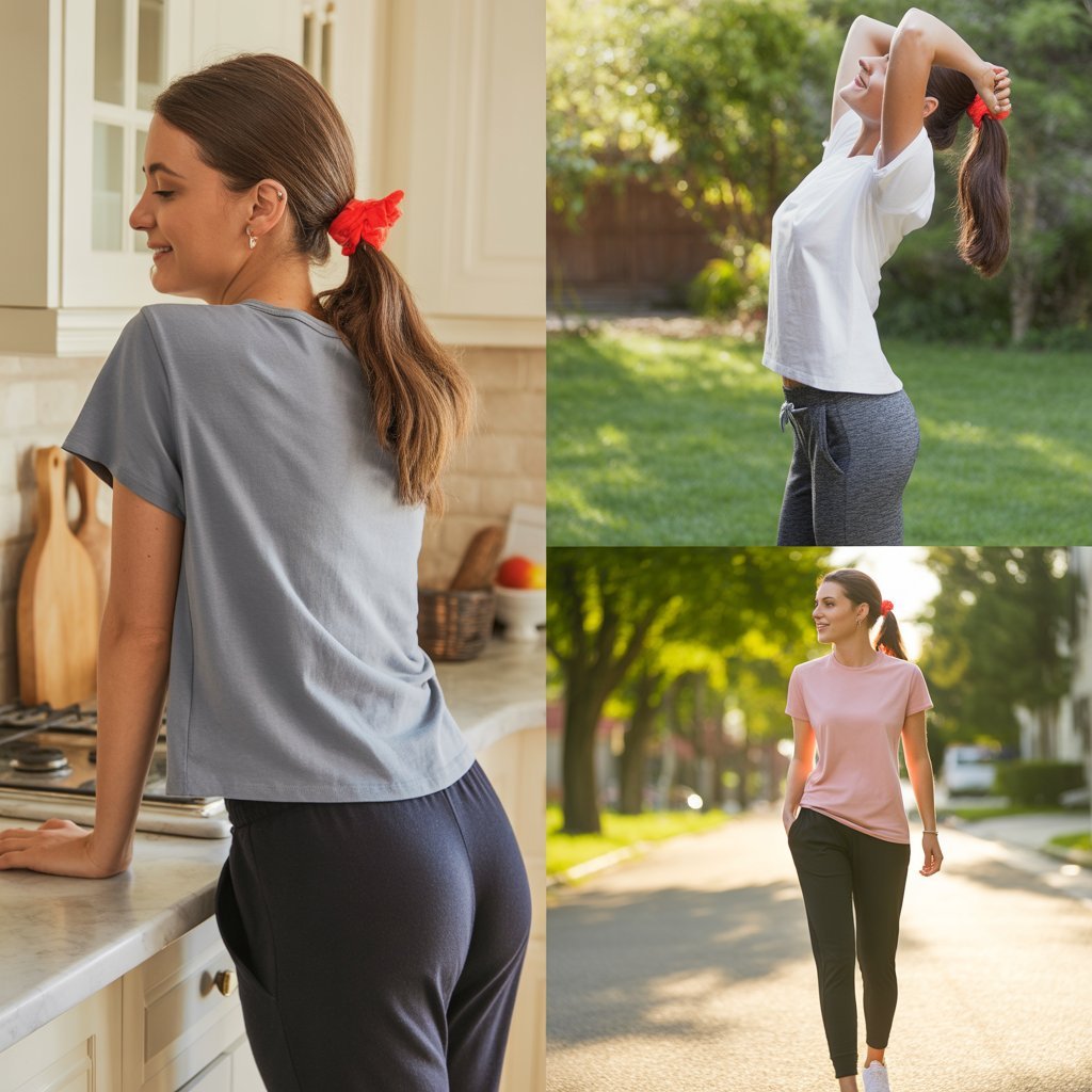 Red Hair Tie with Casual Tee and Joggers