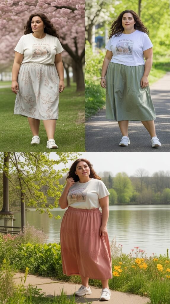 Graphic Tee with Midi Skirt