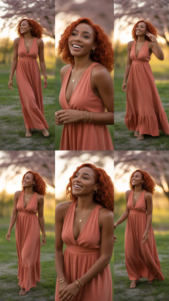 Terracotta Maxi Dress with Minimal Jewelry