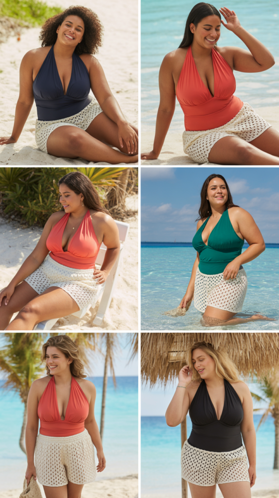  Halter Tankini with Crochet Shorts