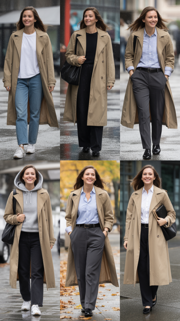  Beige Trench Coat Over Casual Basics