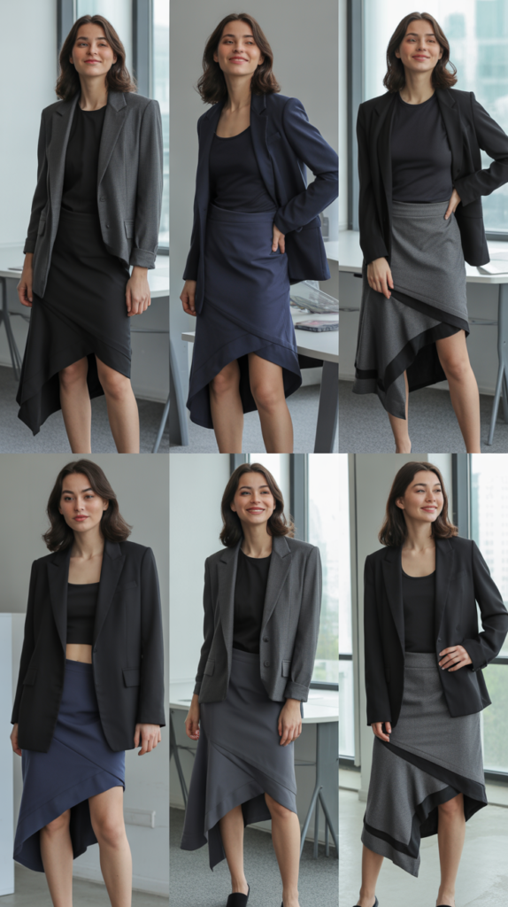  Asymmetrical Skirt with Fitted Blazer