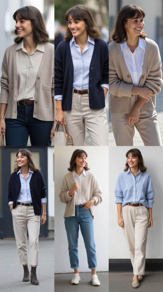 Cardigan Over Button-Down Shirt