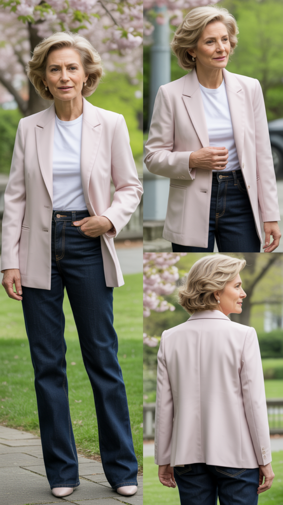 Pastel Blazer with Dark Denim
