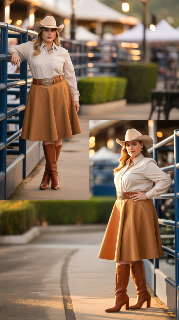  Suede Skirt with White Blouse