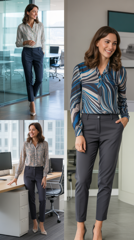 Ankle Pants with Patterned Blouse