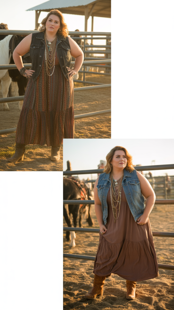 Sleeveless Vest Over Maxi Dress