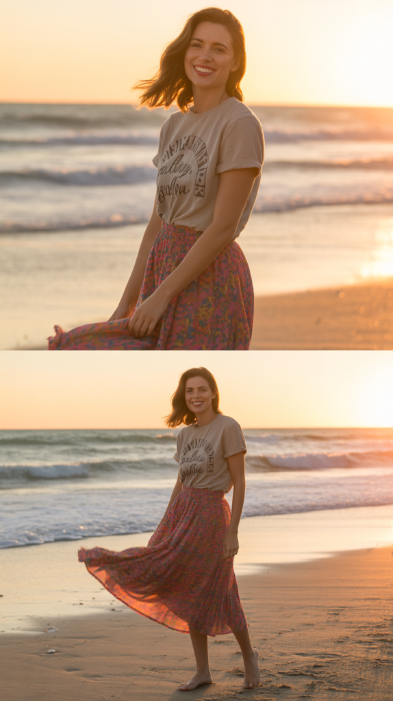  Graphic Tee with Flowy Skirt