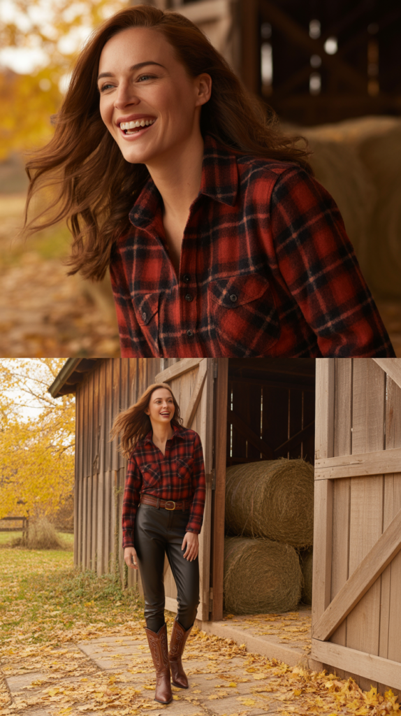 Plaid Flannel Shirt with Leather Pants