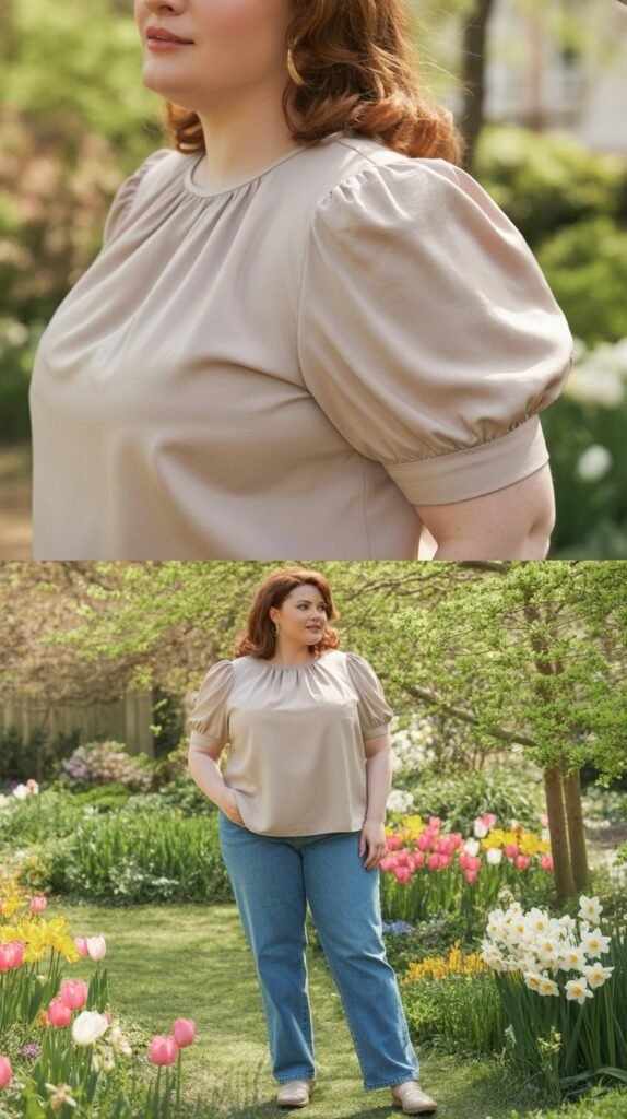  Puff Sleeve Blouse with Straight Leg Jeans