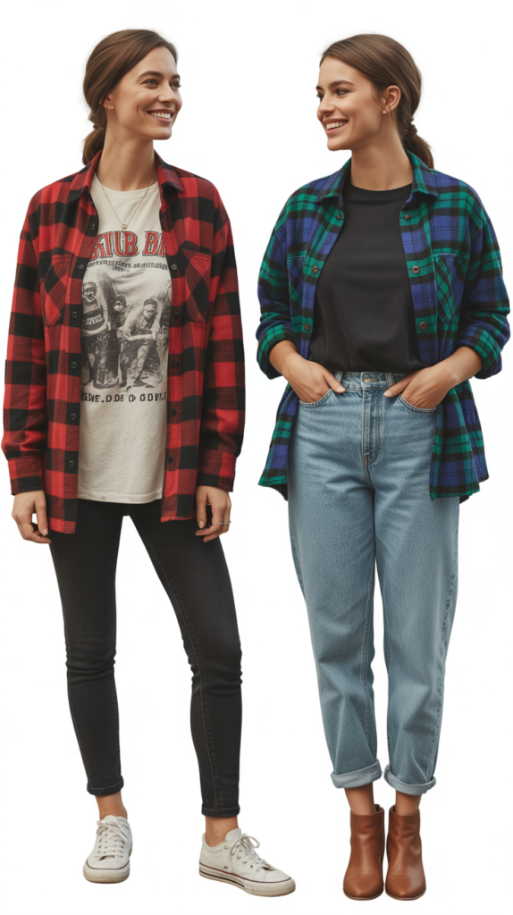 Flannel Shirt Over Graphic Tee with Jeans