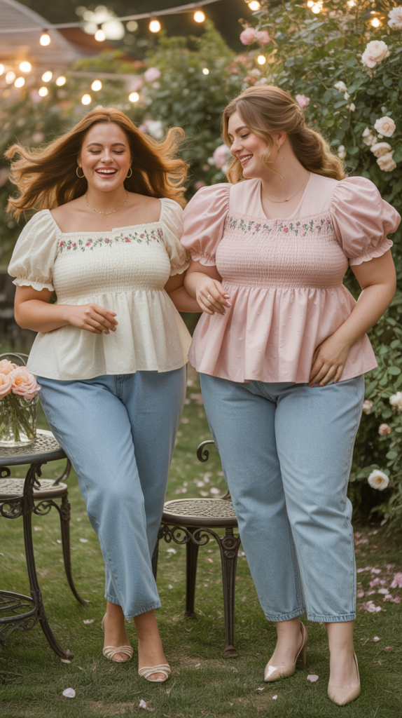 Smocked Bodice Top and Mom Jeans