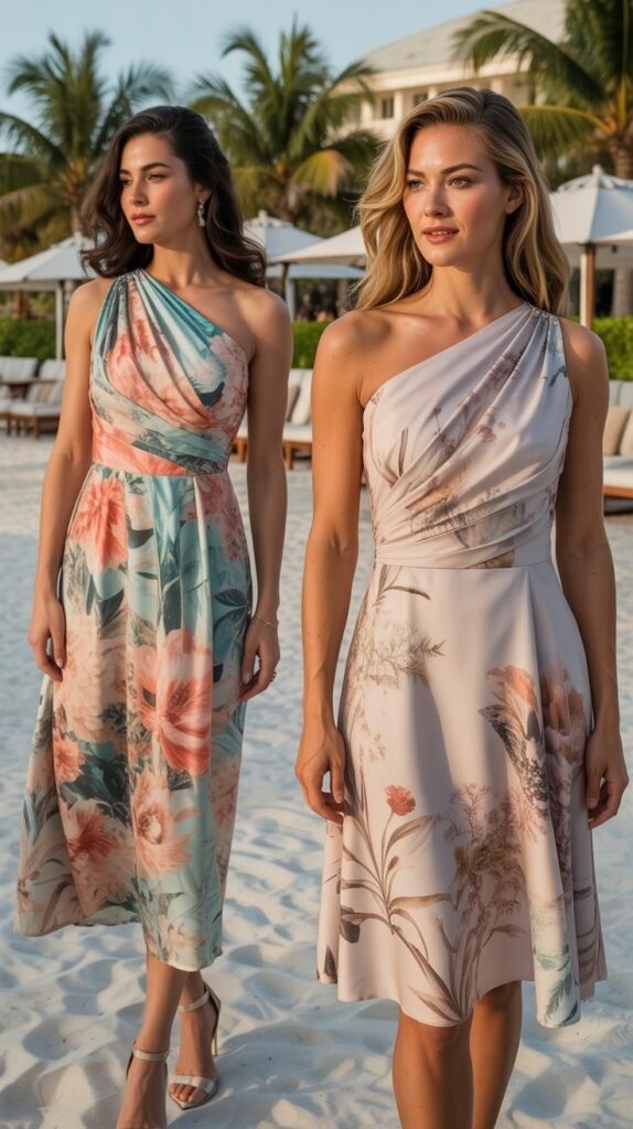 One-Shoulder Floral Asymmetric Dress