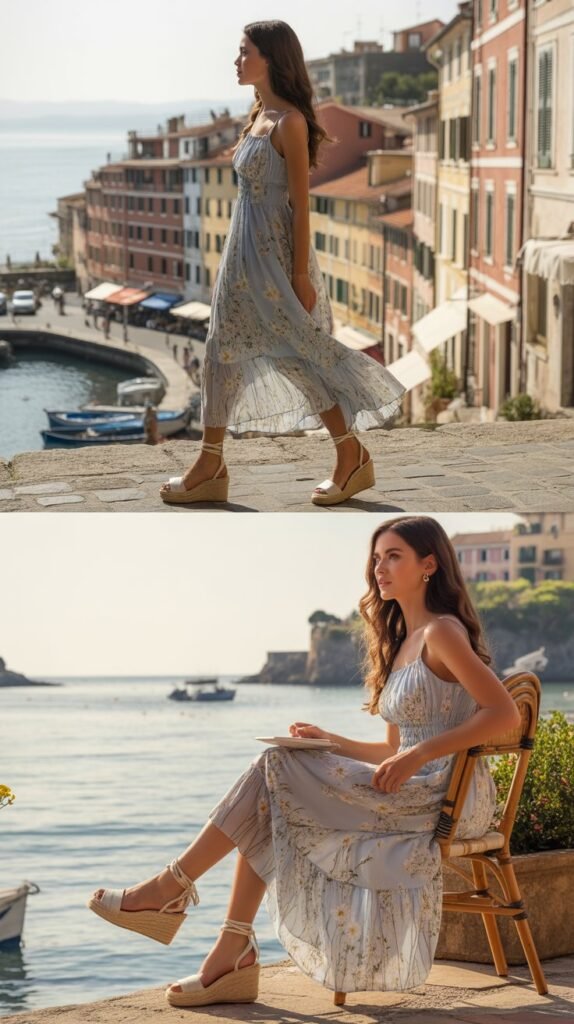 Floral Print Peasant Dress with Espadrilles