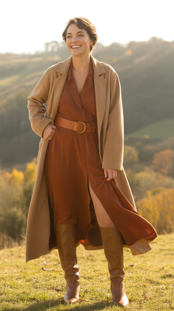 The Belted Duster Coat with Midi Dress