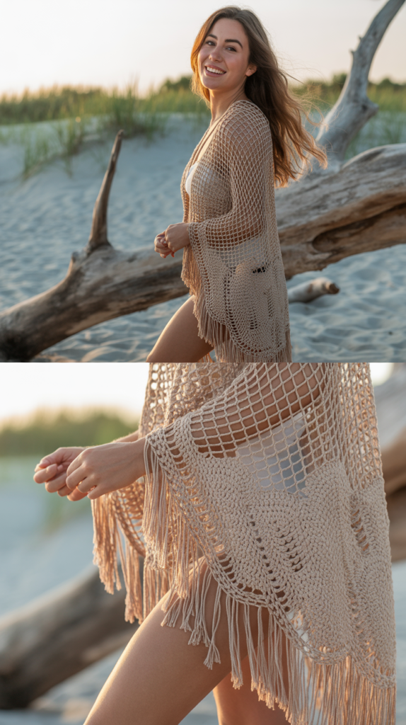 Crochet Cover-Up Dress with Fringe Details
