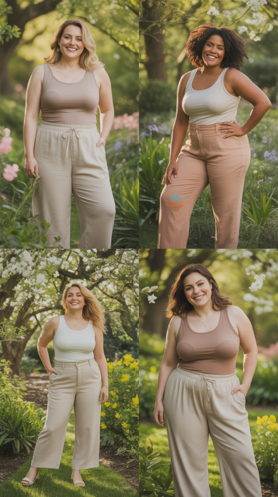 Linen Blend Pants with Simple Tank Top