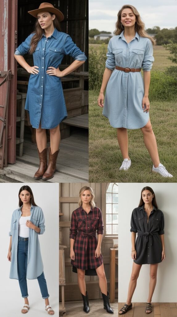  Snap-Button Western Shirt Dress