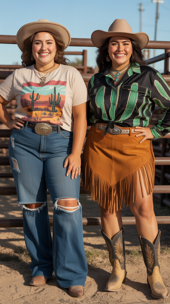 Graphic Western Tee with Statement Skirt