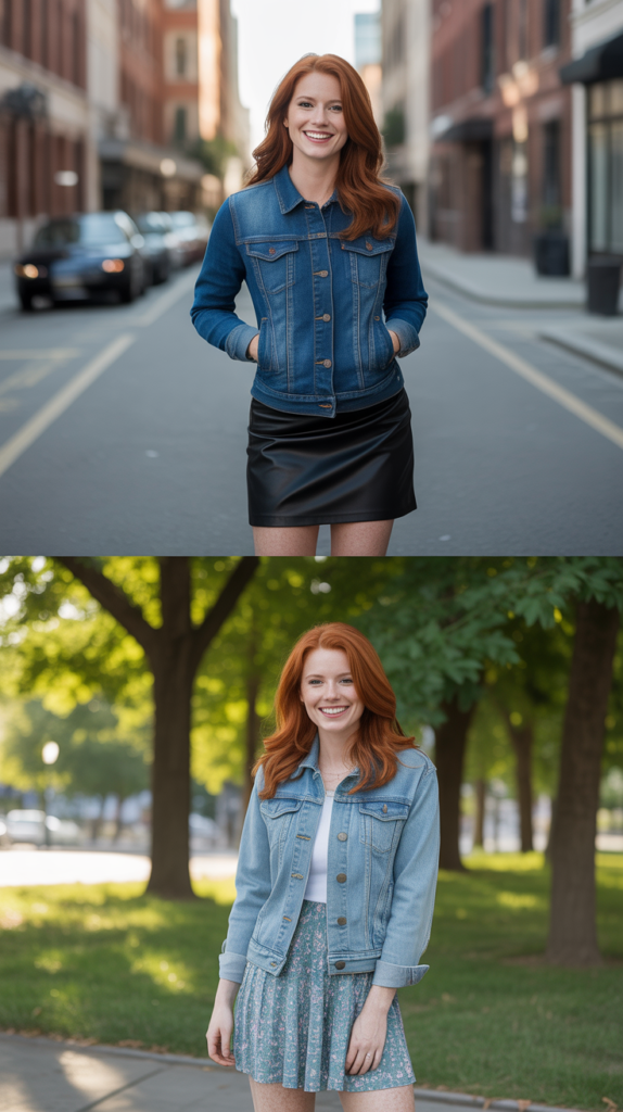 Statement Denim Jacket With Mini Skirt