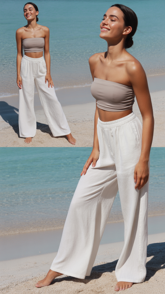  Tube Top with Wide-Leg Linen Pants