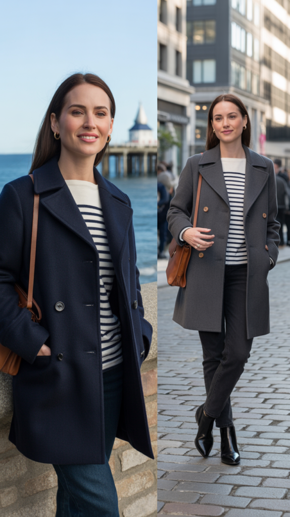  Peacoat with Striped Shirt