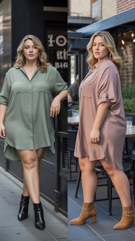  Shirt Dress with Ankle Boots