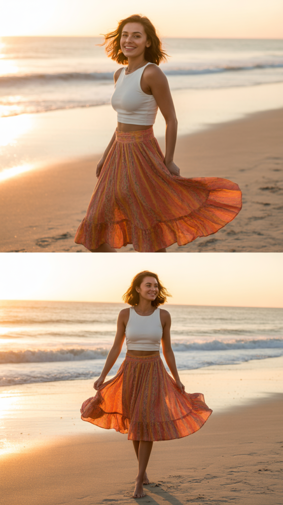Crop Top and Flowy Midi Skirt