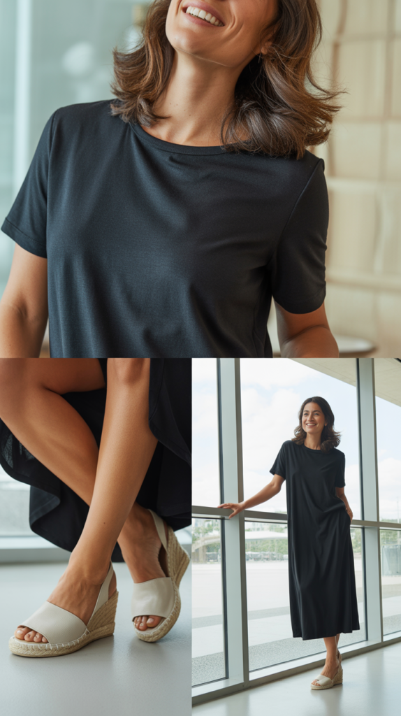 Cotton Jersey Dress with Espadrille Wedges