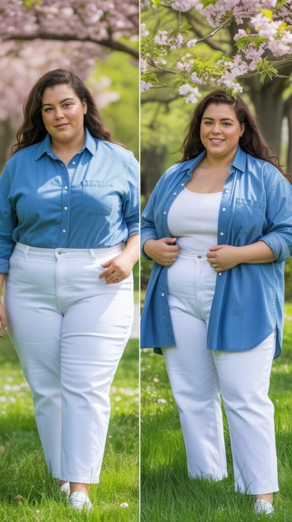 Chambray Shirt with White Jeans