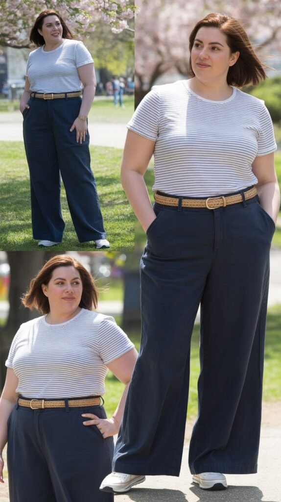 High-Waisted Wide-Leg Pants with Tucked-In Tees