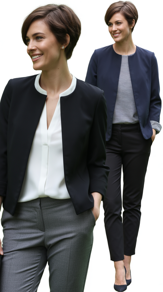 Collarless Jacket With Slim Ankle Pants