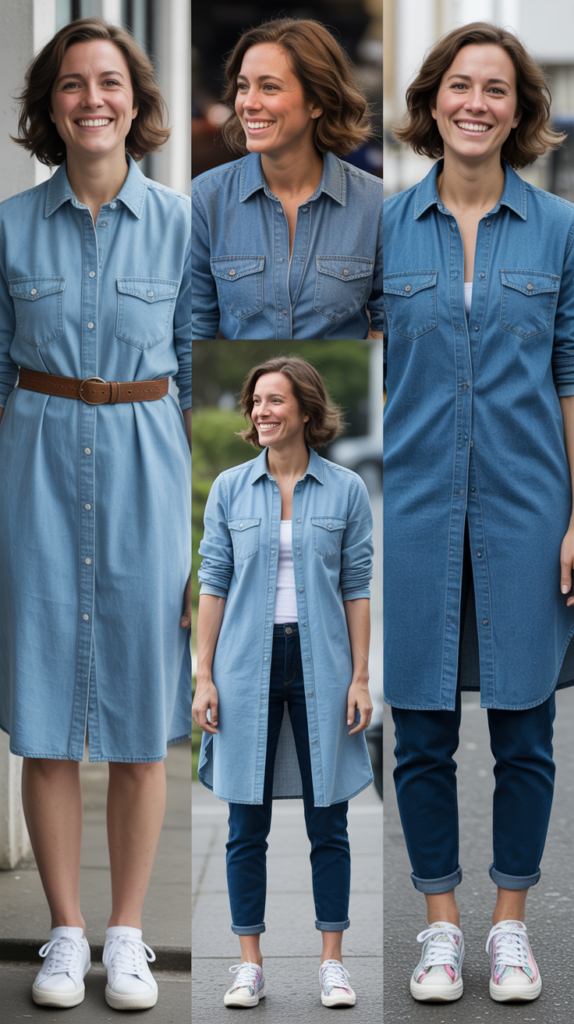 Denim Shirtdress with Sneakers