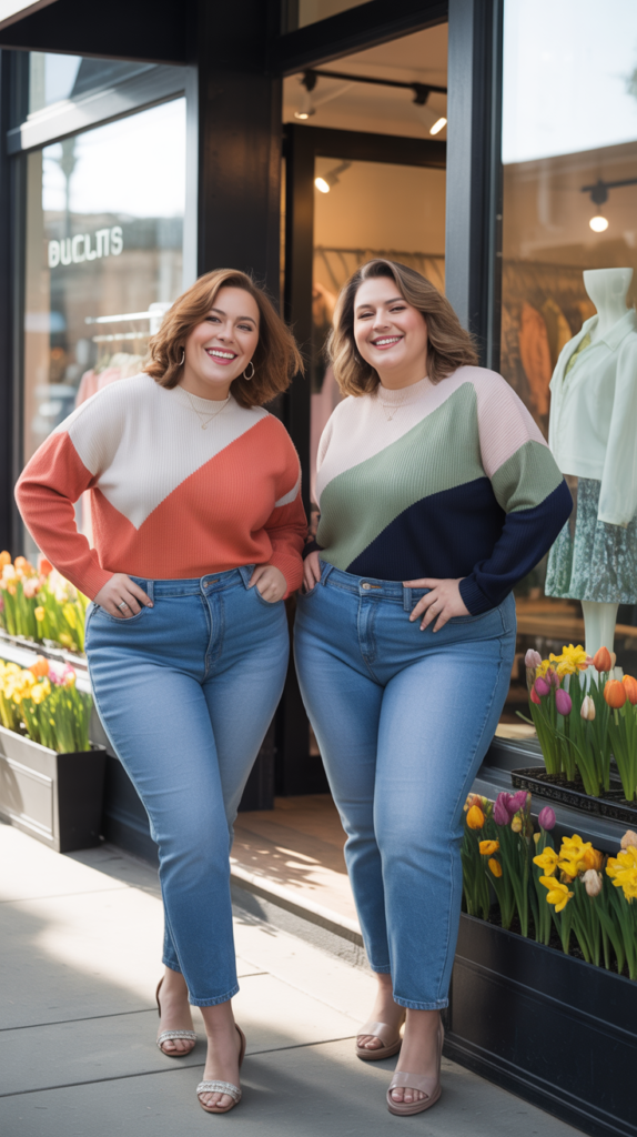 Color Block Sweater and Mom Jeans