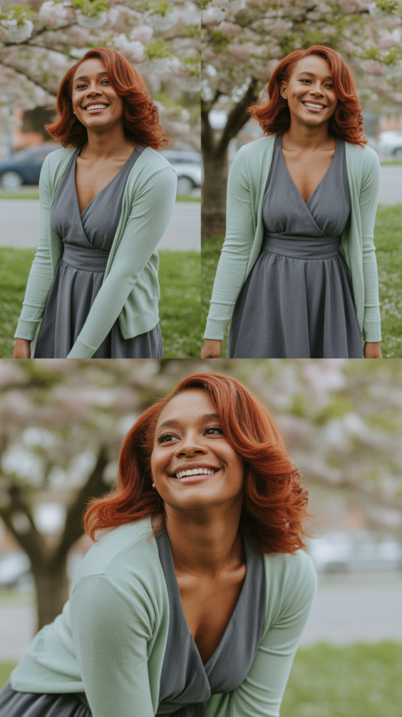 Mint Green Cardigan with Gray Dress
