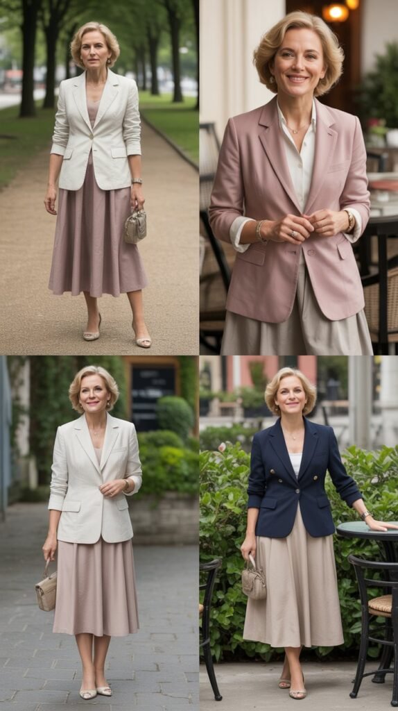 Lightweight Blazer with Midi Skirt