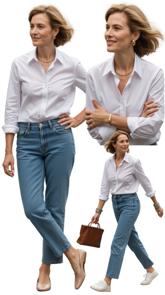  Classic White Shirt and Straight-Leg Jeans