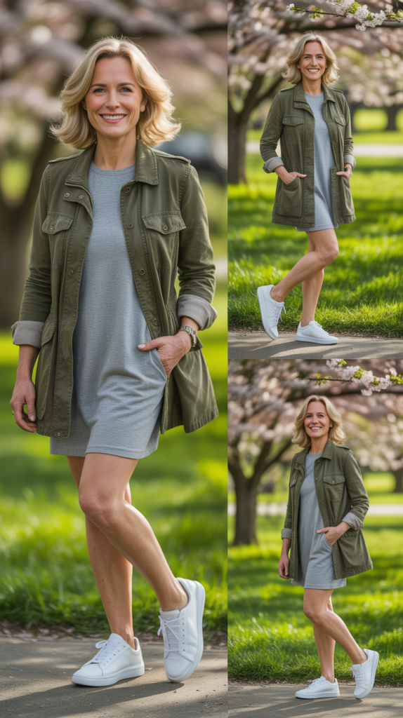 Utility Jacket with Casual Dress
