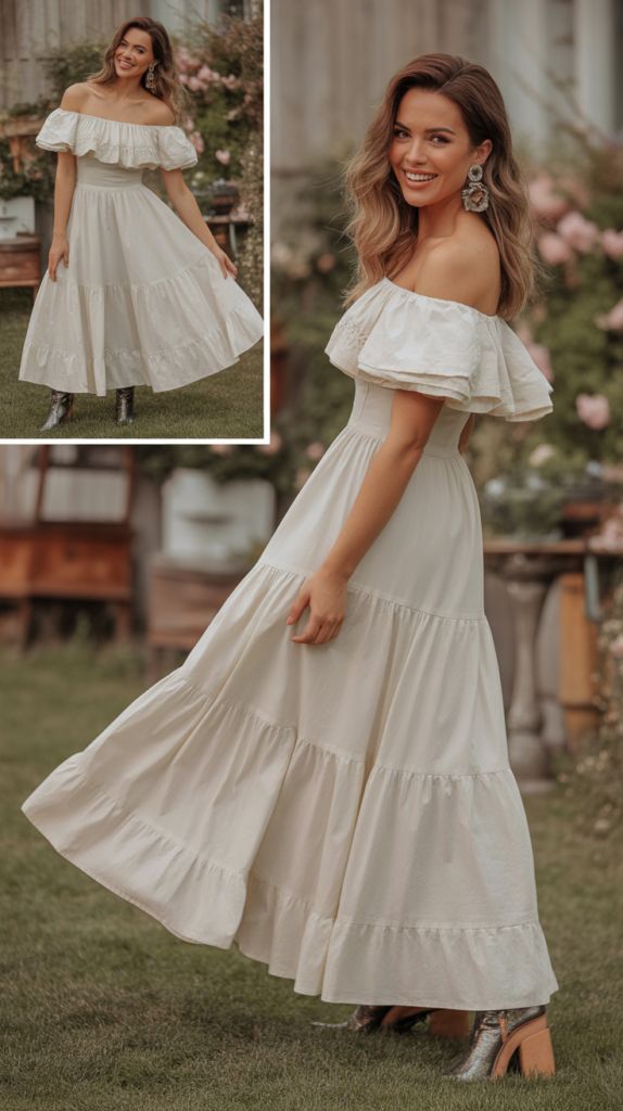 Ruffled Off-Shoulder Western Dress