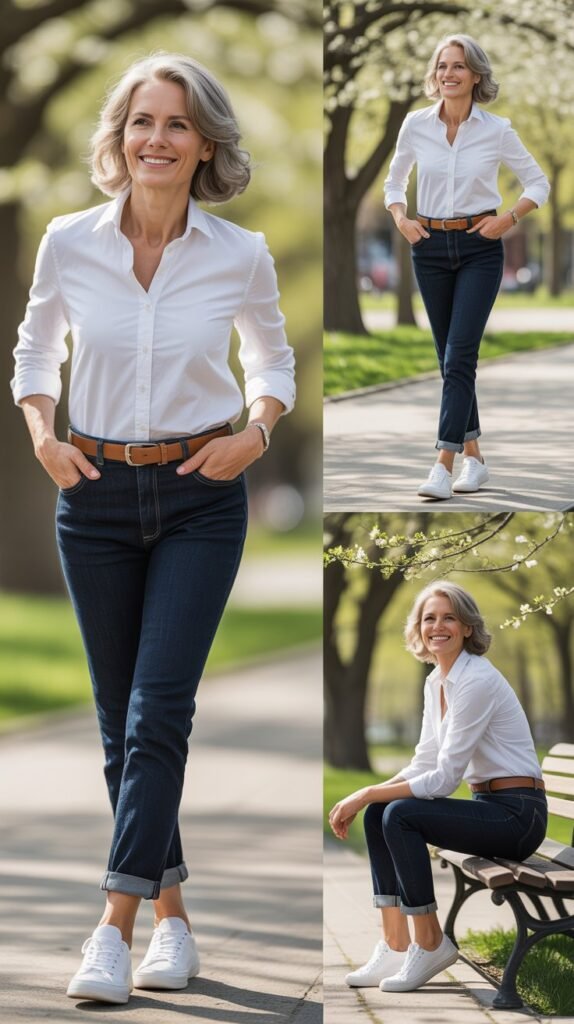 Classic White Shirt and Tailored Jeans