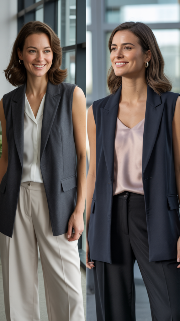 Sleeveless Blazer with Wide-Leg Pants