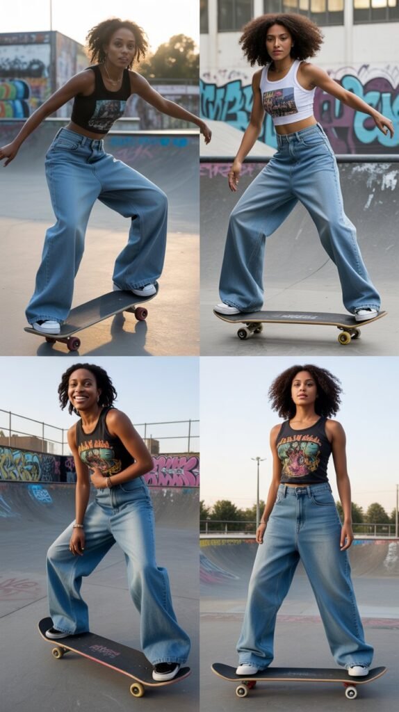 Baggy Skater Jeans with Graphic Tank