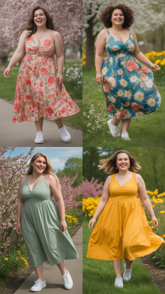 Flowy Midi Dress with Sneakers