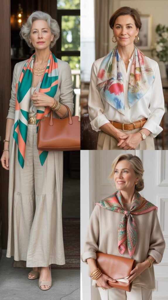 Printed Scarf as Statement Piece with Neutral Outfit