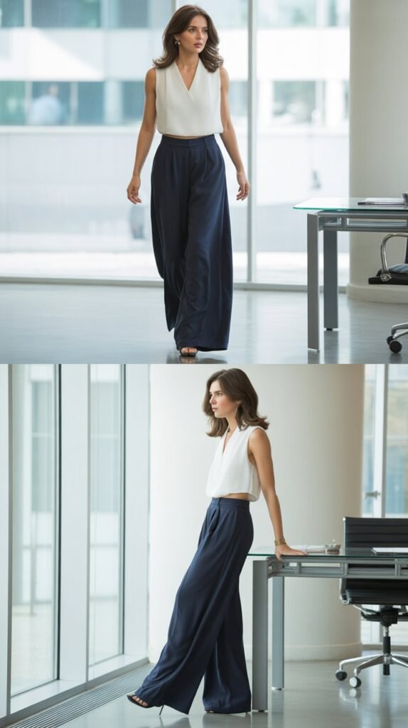  Flowy Palazzo Pants with Structured Sleeveless Top