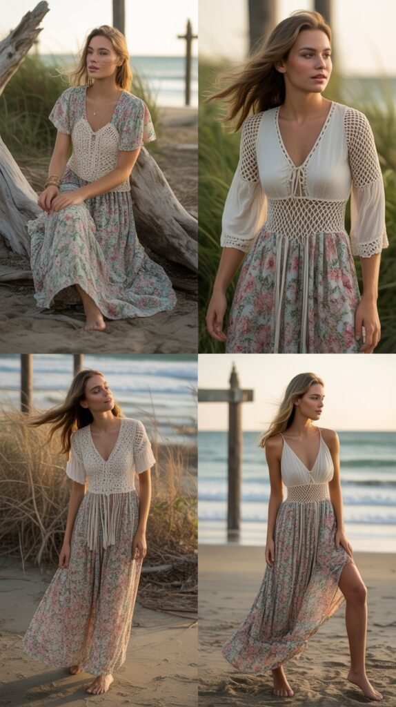  Floral Crochet Detail Beach Dress