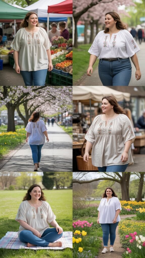 Embroidered Peasant Top with Jeans
